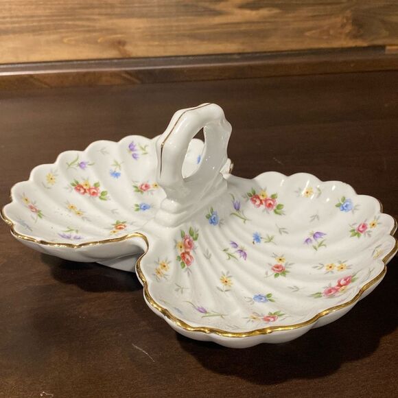 Takahashi Victoria Porcelain Double Sided Relish Candy Dish Floral Painted - Picture 2 of 11